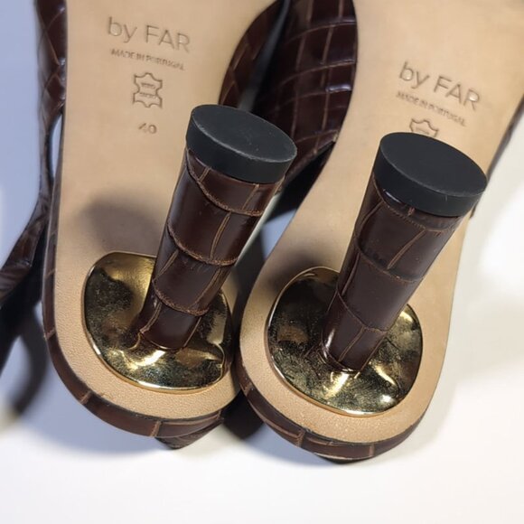 BY FAR DIANA Sandals Womens 40 Nutella Croco Embossed Leather Slingback *LOVELY* - Picture 7 of 10